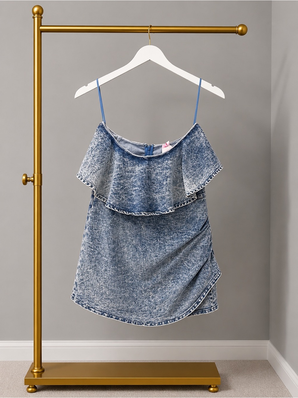 Pink Lily Denim Blue Ruffle Dress/skort/Romper